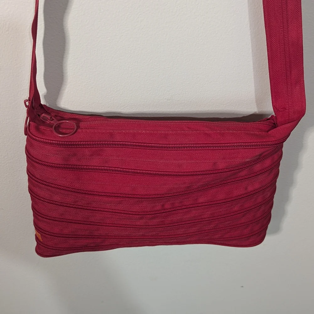 Zip It Zipper Crossbody Bag Red Novelty Purse Multi Zip Lightweight Y2K